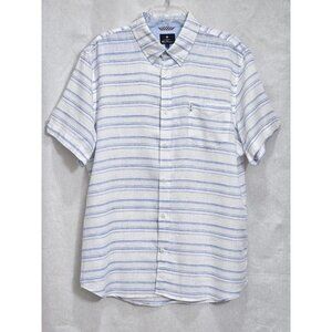 Ben Sherman Men's striped linen button up shirt Large Blue white